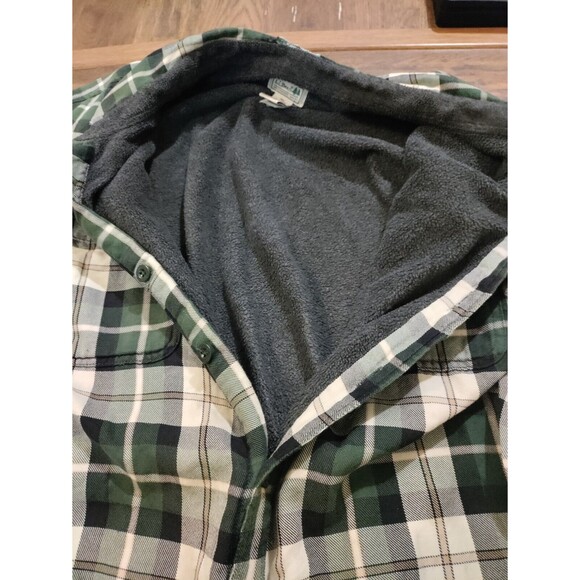 LL Bean Flannel Shirt Sherpa Lined Jacket Mens XXL-Tall Plaid Green Shacket - Picture 5 of 9